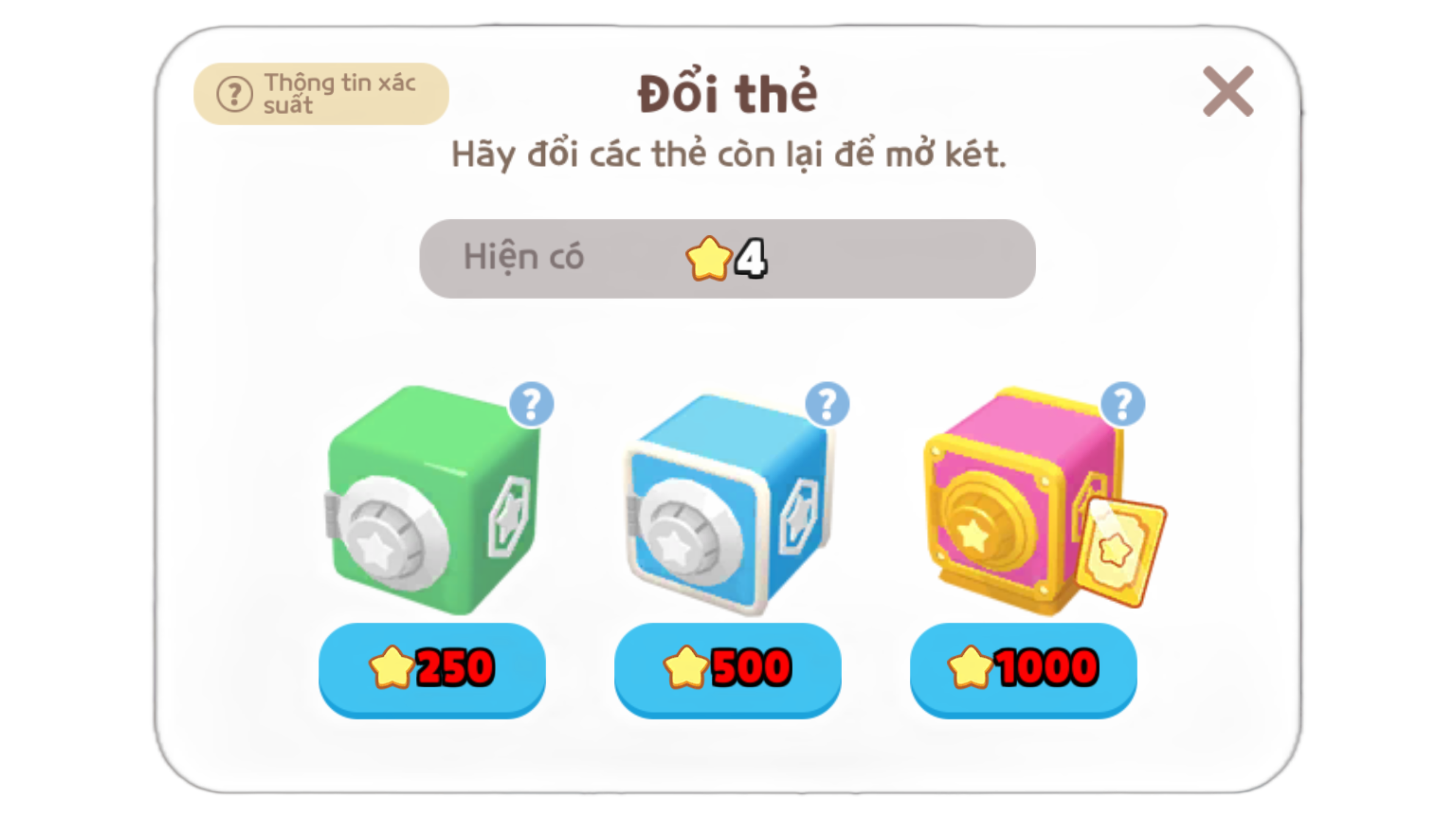 Cày thẻ gần hết sự kiện rồi sợ k xong kịp bạn có thể cày thêm thẻ bằng cách chọn các gói 1tr tiền sao được tặng thẻ đấy